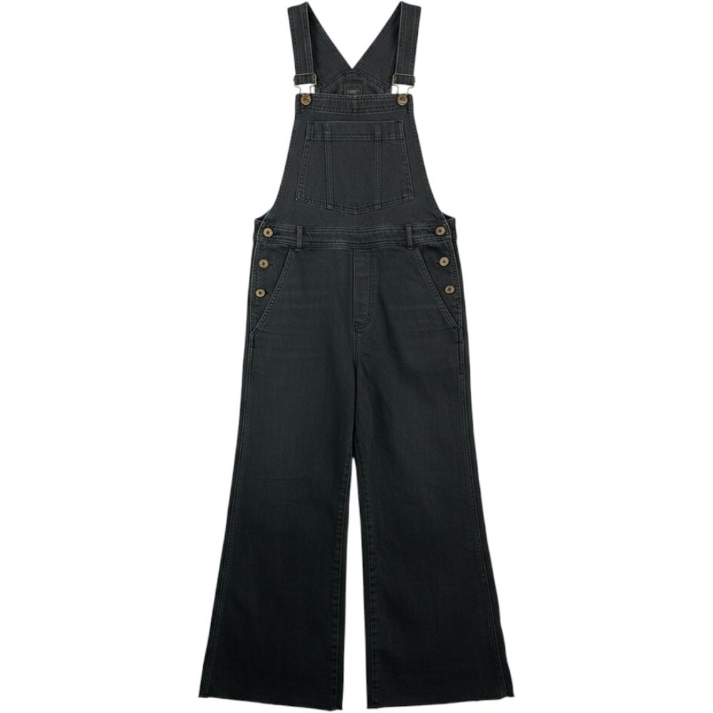 Aerie Denim Overalls M Washed Black Wide Leg Raw Hem Boho Utility Dungarees